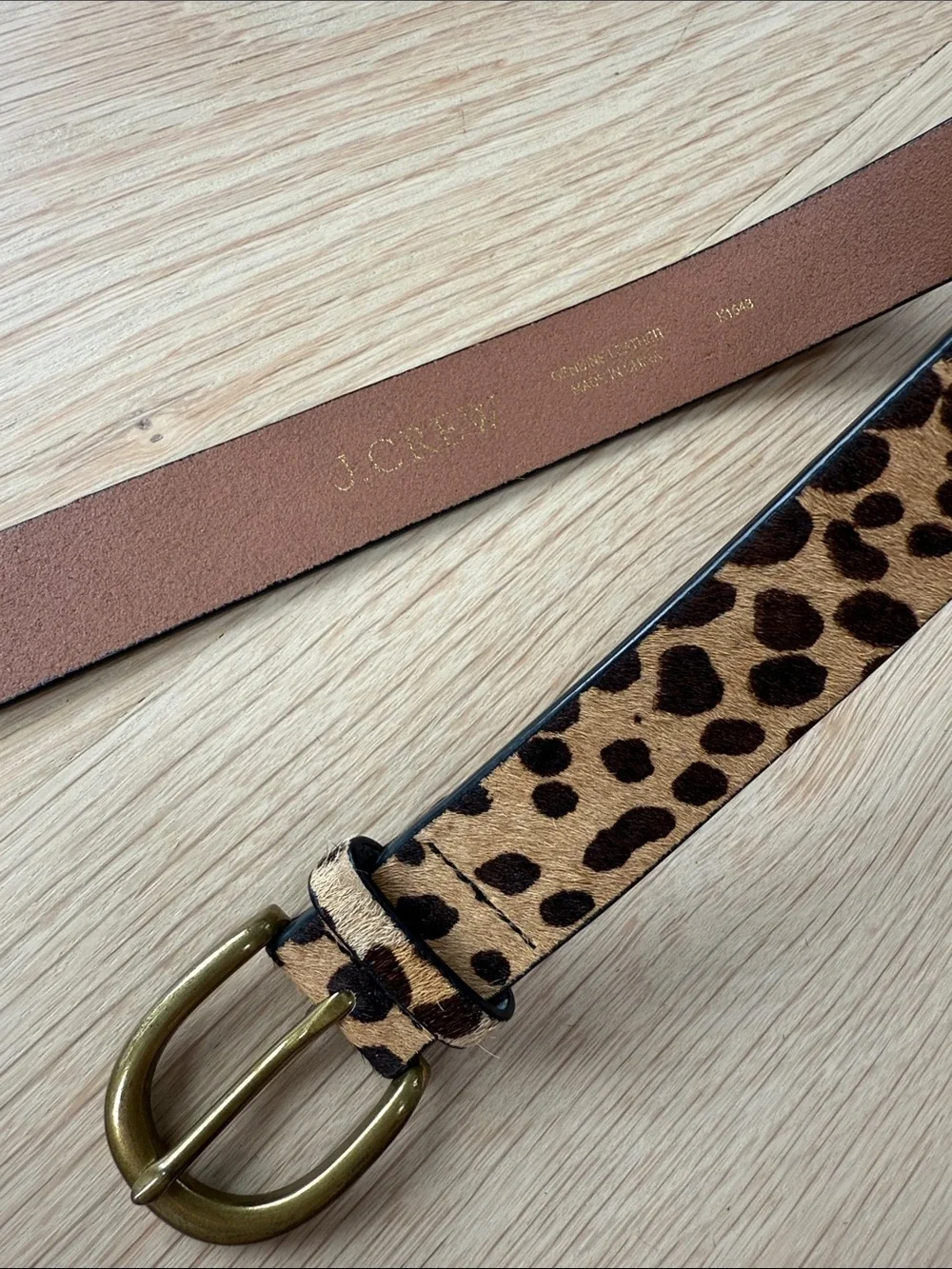 J. Crew Leopard Print Haircalf Leather Belt with Brass-Tone Buckle